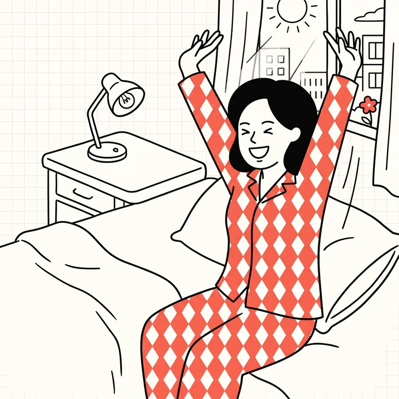 Ilustración de una persona que se despierta estirándose con la luz de la mañana